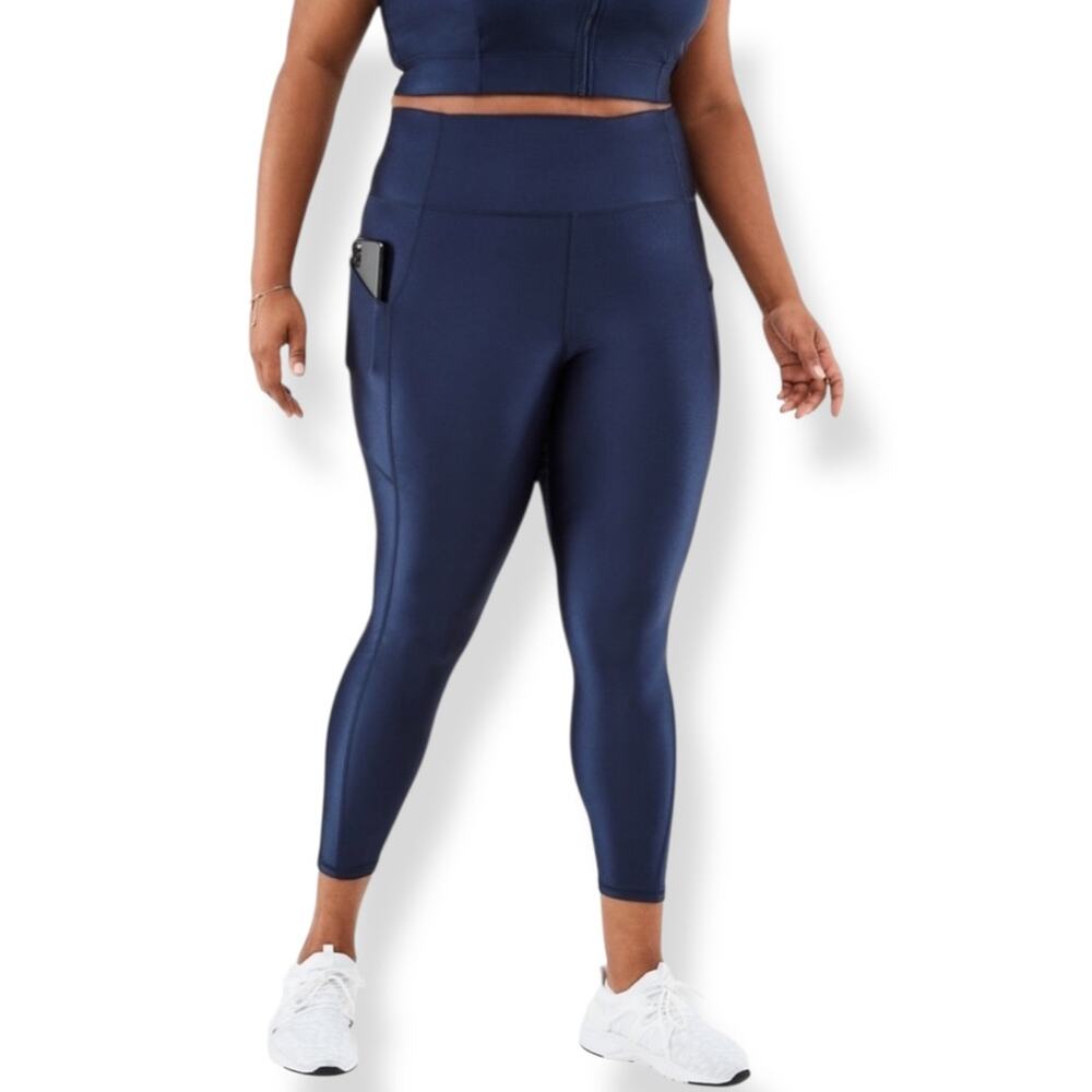 Fabletics navy blue shine Oasis High Waisted 7/8 length pocket leggings 2X 2XL